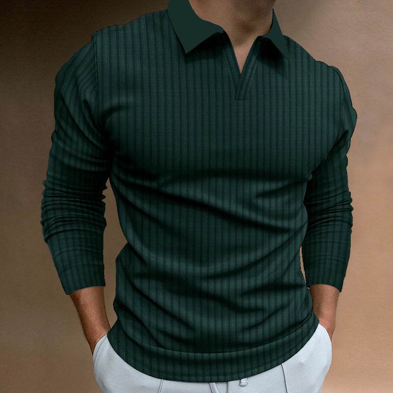 Solid Color Men’s Long Sleeve Lapel Shirt - Casual Fitness Style - Buy Center US
