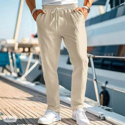 Men's Summer Trousers - Elastic Waist, Straight Fit, Cotton Blend - Buy Center US