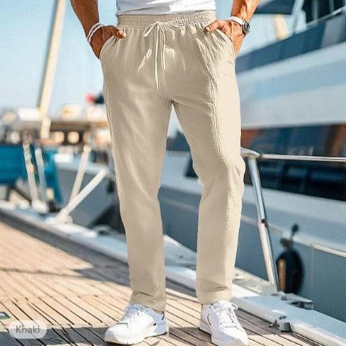 Men's Summer Trousers - Elastic Waist, Straight Fit, Cotton Blend - Buy Center US