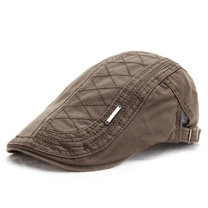 Retro Solid Color Grid Cap - Cotton Beret with Embroidery Design - Buy Center US