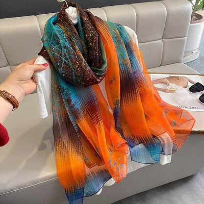 Elegant Long Silk Scarf - Mysterious Forest Design for Spring Fashion - Buy Center US