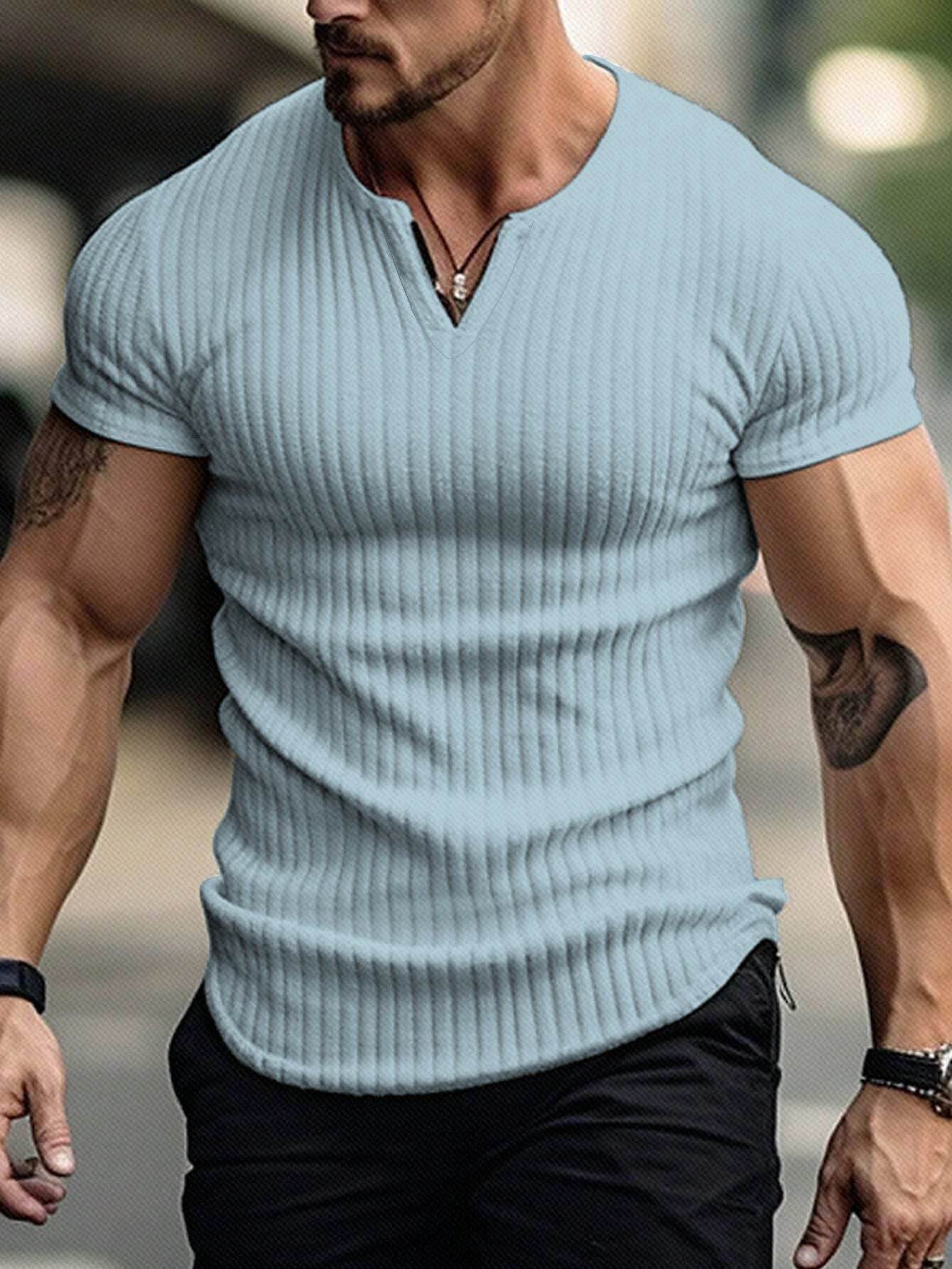 Sports Slim-Fitting Men's Short Sleeve Shirt - Stylish Stripes in Multiple Colors - Buy Center US