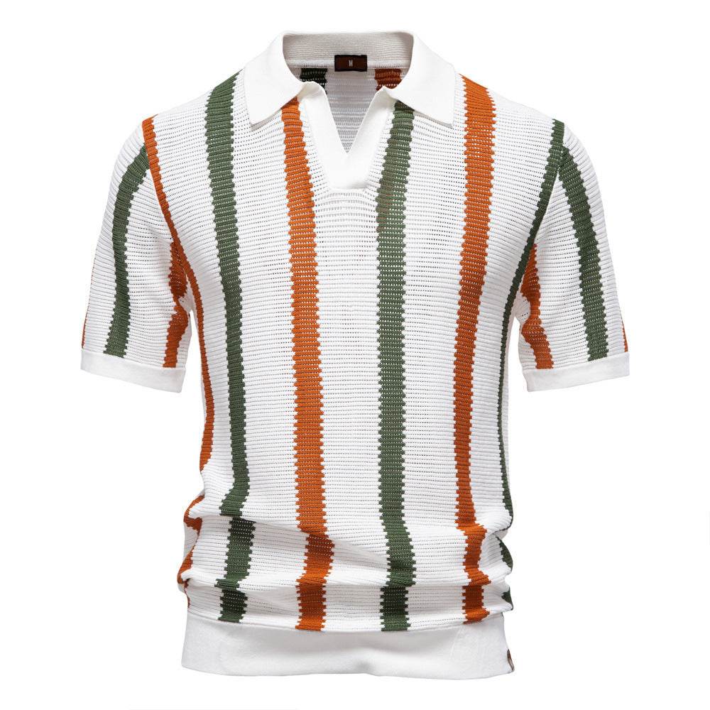Men's Summer Polo Shirt - Breathable Knitting, Short Sleeve Stripes - Buy Center US