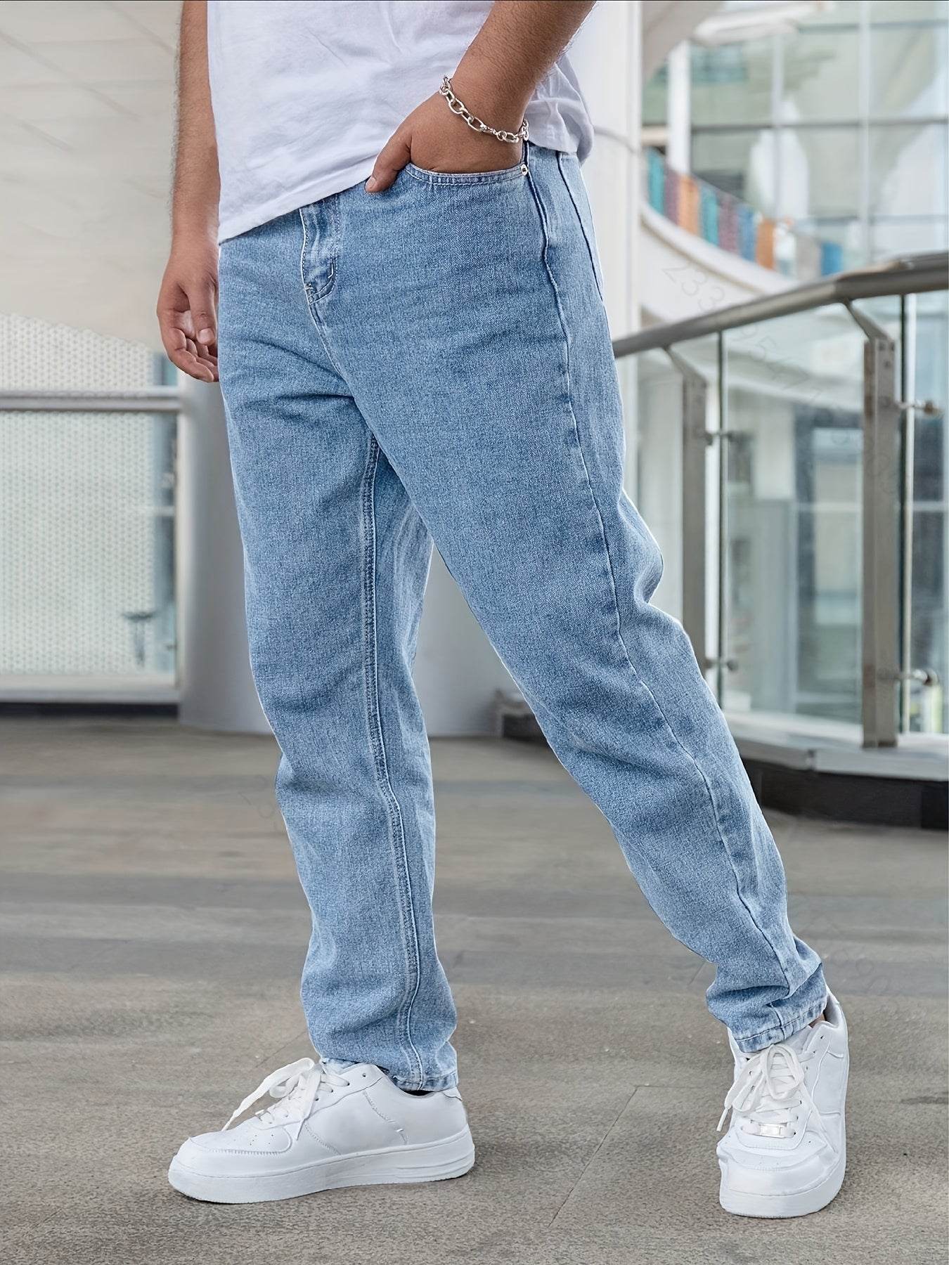 Men’s Light Blue Stretch Denim Jeans - All-Season Casual Regular Fit - Buy Center US
