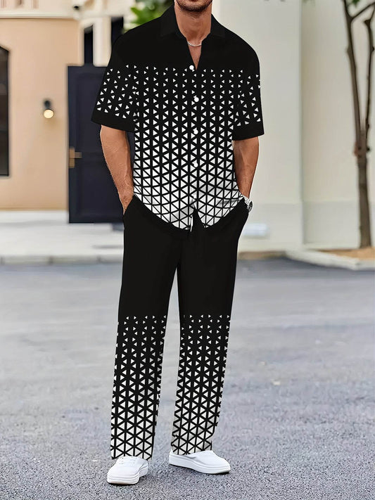 Men's Casual Novelty Clothing Set - 100% Polyester, Button Print Design - Buy Center US