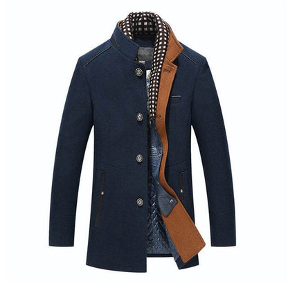Buycenter Men's Woollen Overcoat - Stylish Double Collar, Khaki & Navy - Buy Center US