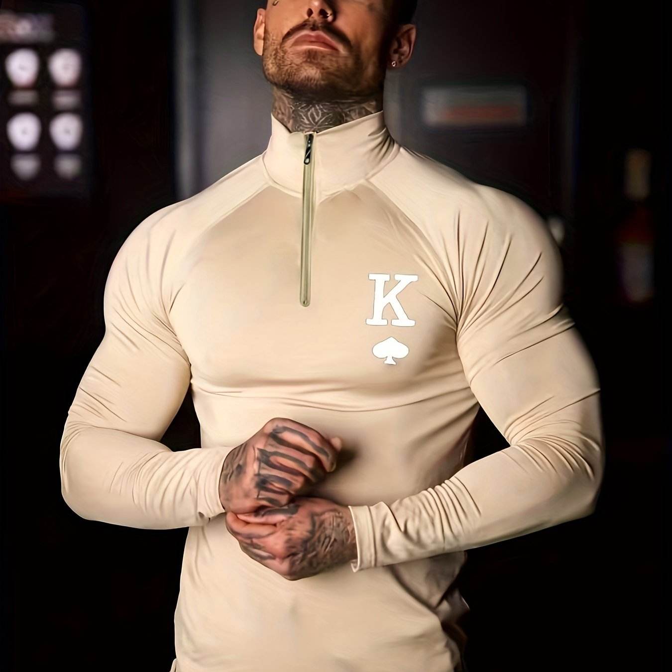 Men's White Sporty Zip-Up Shirt - Tight-Fit Stretch Fabric for Gym - Buy Center US