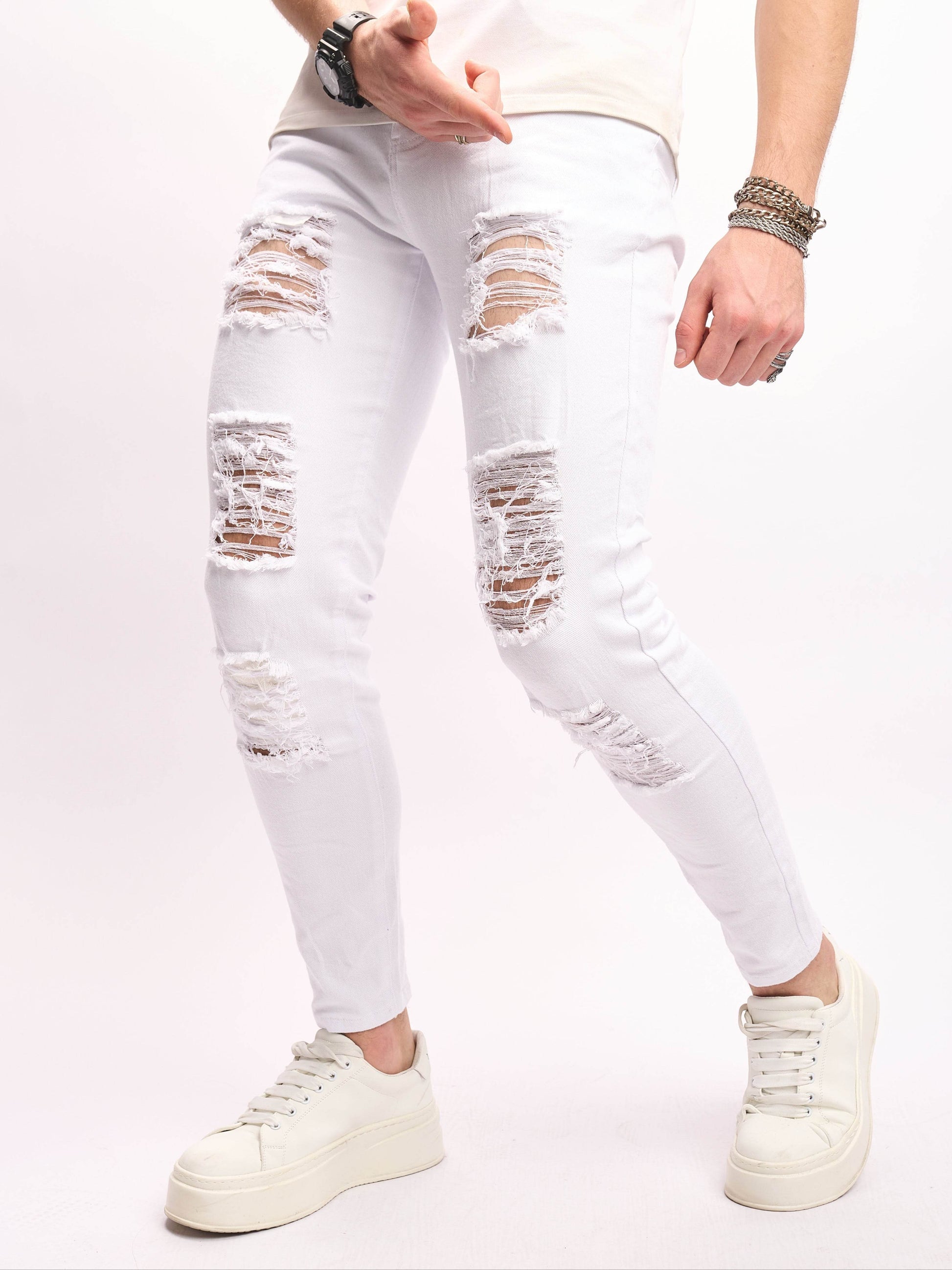 Men's Casual Skinny Ripped Jeans - Versatile Street Style Denim Pants - Buy Center US