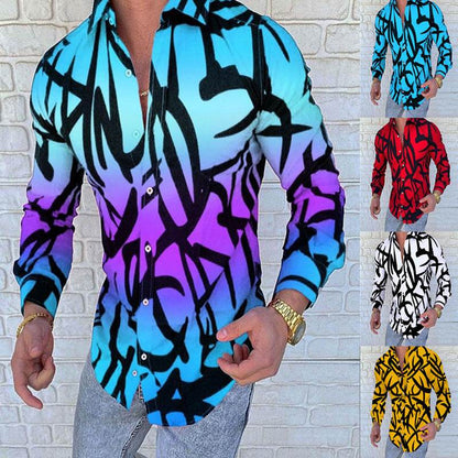 Casual Loose Men's Shirt - European American Style with Lapel Print - Buy Center US