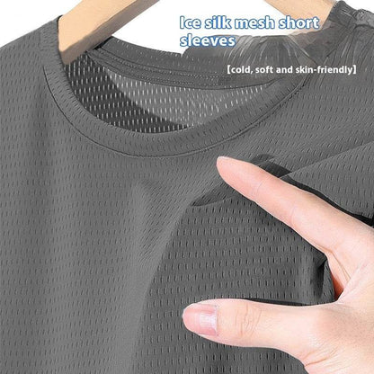 Ice Silk Mesh Short Sleeve Sports Tee - Slim Fit Casual for All Sizes - Buy Center US