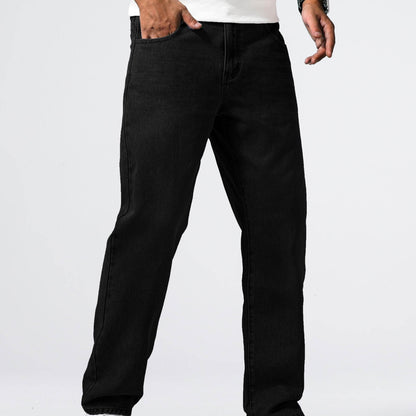 Men's Loose Fit Straight Leg Jeans - 85% Cotton Casual Denim Style - Buy Center US