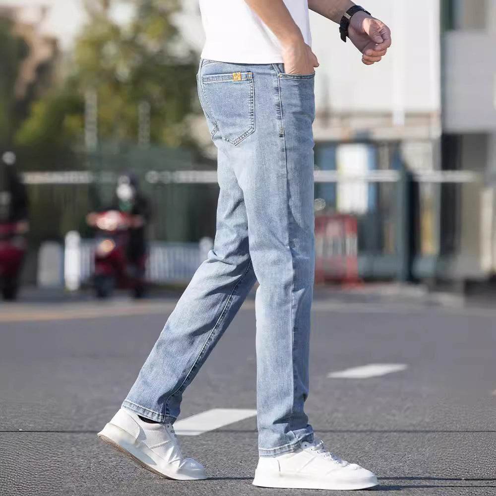 Buycenter Men's Slim-Fit Summer Jeans - Thin, Straight Leg Trousers - Buy Center US
