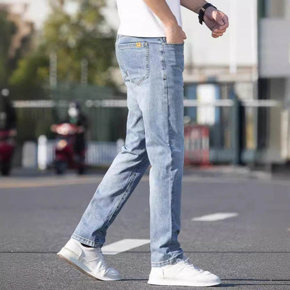 Buycenter Men's Slim-Fit Summer Jeans - Thin, Straight Leg Trousers - Buy Center US