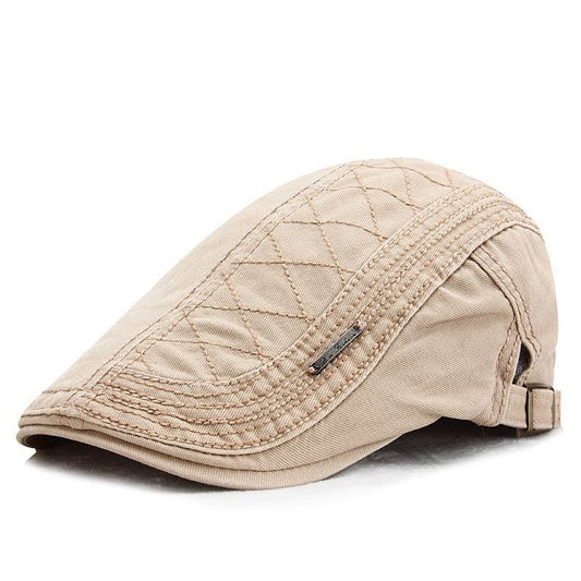 Retro Solid Color Grid Cap - Cotton Beret with Embroidery Design - Buy Center US