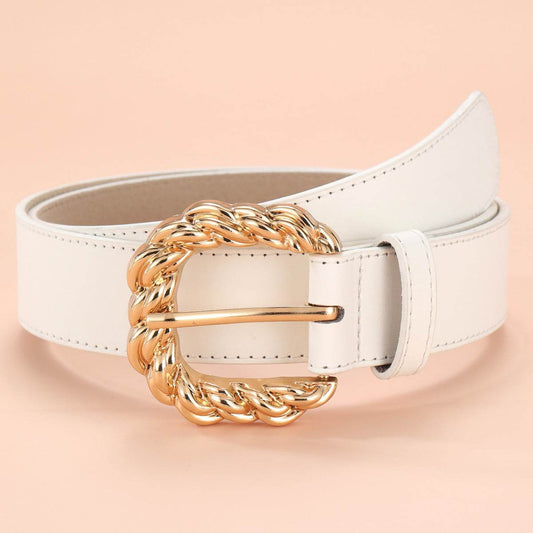 Women's All-Match Dress Pants with Decorative PU Leather Belt - White, Camel, Black - Buy Center US