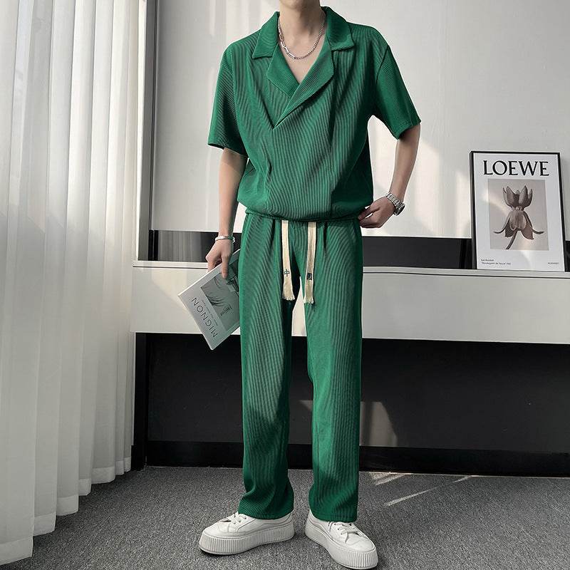Buycenter Summer Ice Silk Shirt & Pants Set - Men's Leisure Outfit - Buy Center US