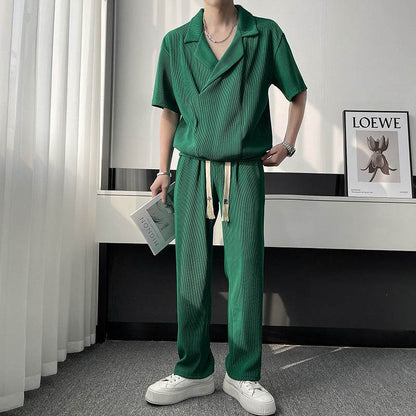 Buycenter Summer Ice Silk Shirt & Pants Set - Men's Leisure Outfit - Buy Center US