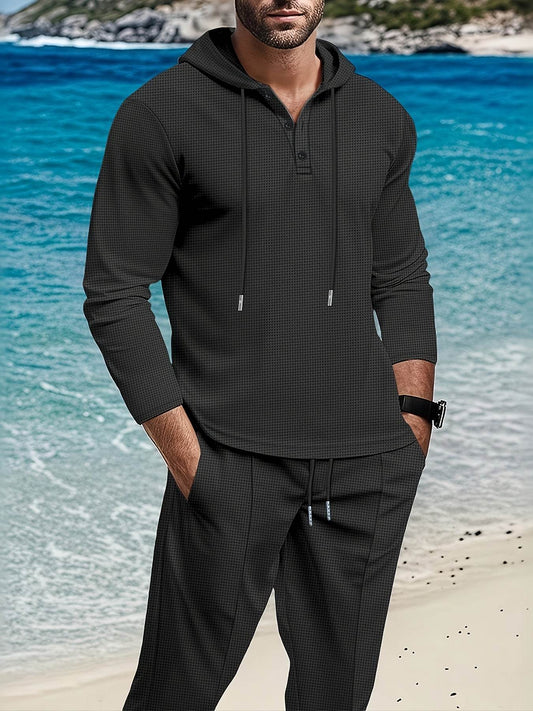 Men's Athleisure Two-Piece Set - Hooded Top & Drawstring Trousers Casual - Buy Center US
