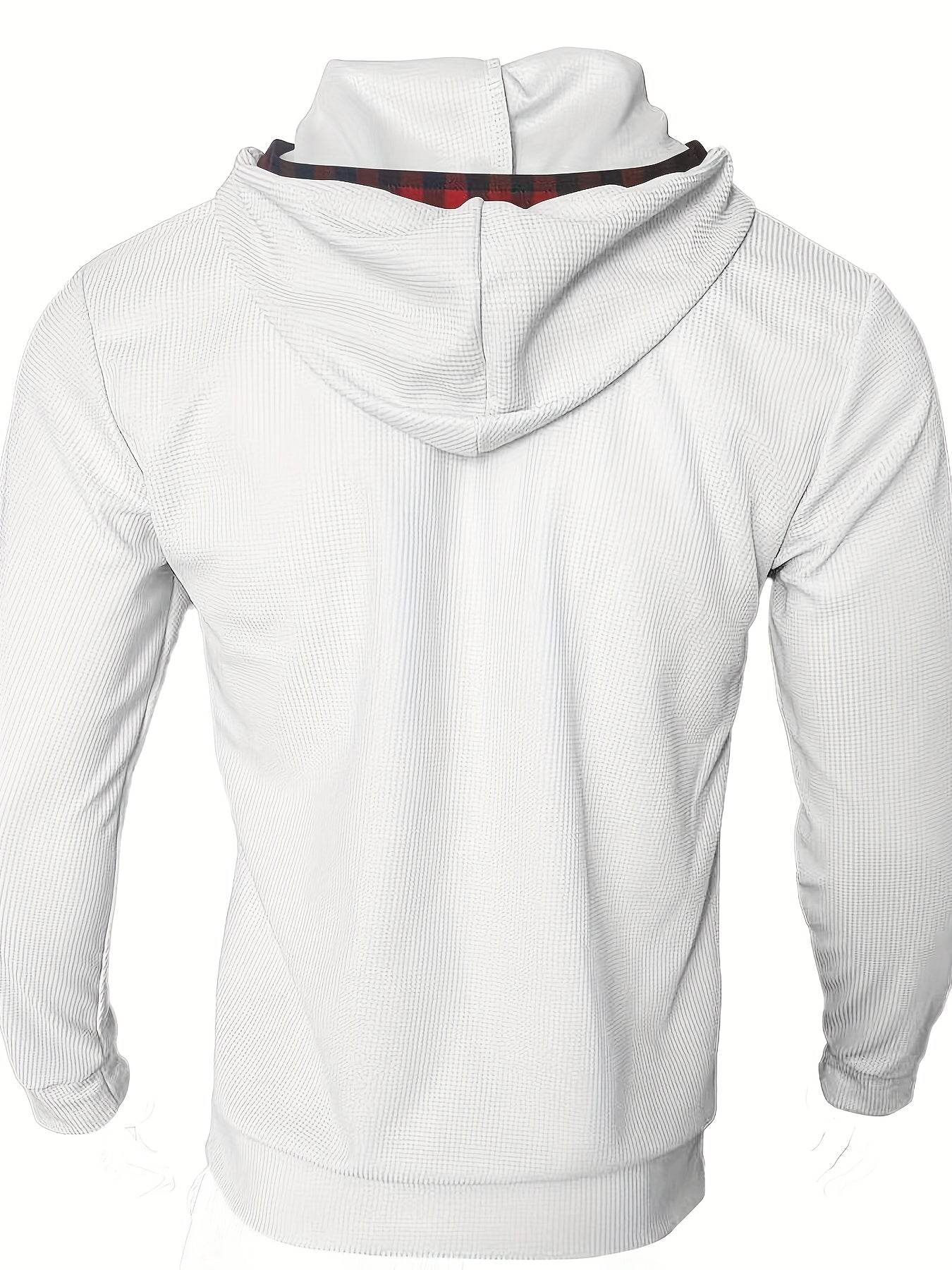 Men's 2pcs Athletic Set - Beige Hoodie with Red Plaid & Sports Pants - Buy Center US