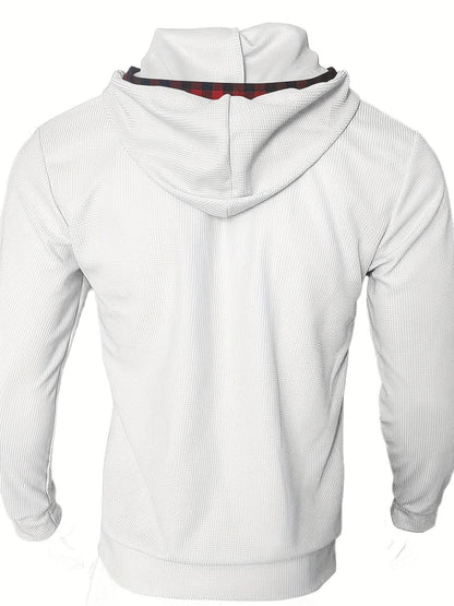 Men's 2pcs Athletic Set - Beige Hoodie with Red Plaid & Sports Pants - Buy Center US