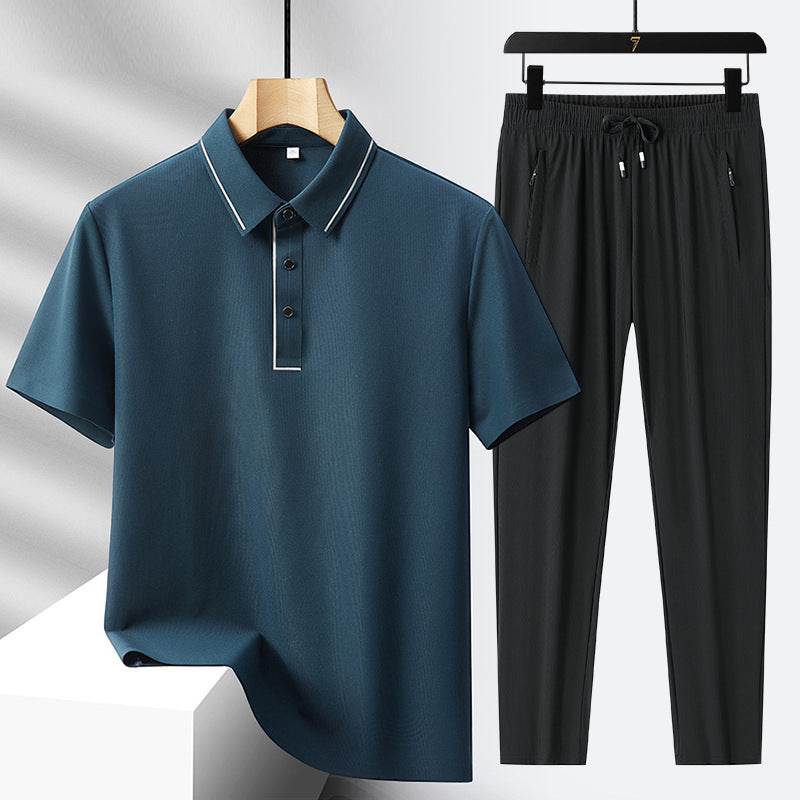 Buycenter Men's Light Luxury Polo Shirt & Trousers Sports Leisure Suit - Buy Center US