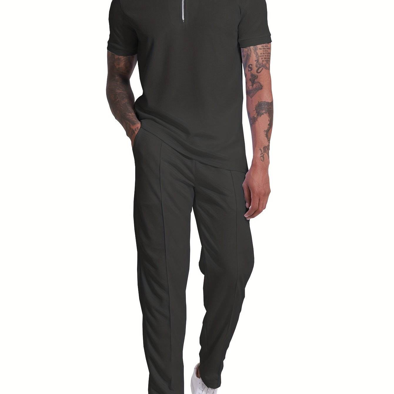 Men's 2-Piece Casual Golf Set - Short Sleeve Henley & Pants, Breathable - Buy Center US