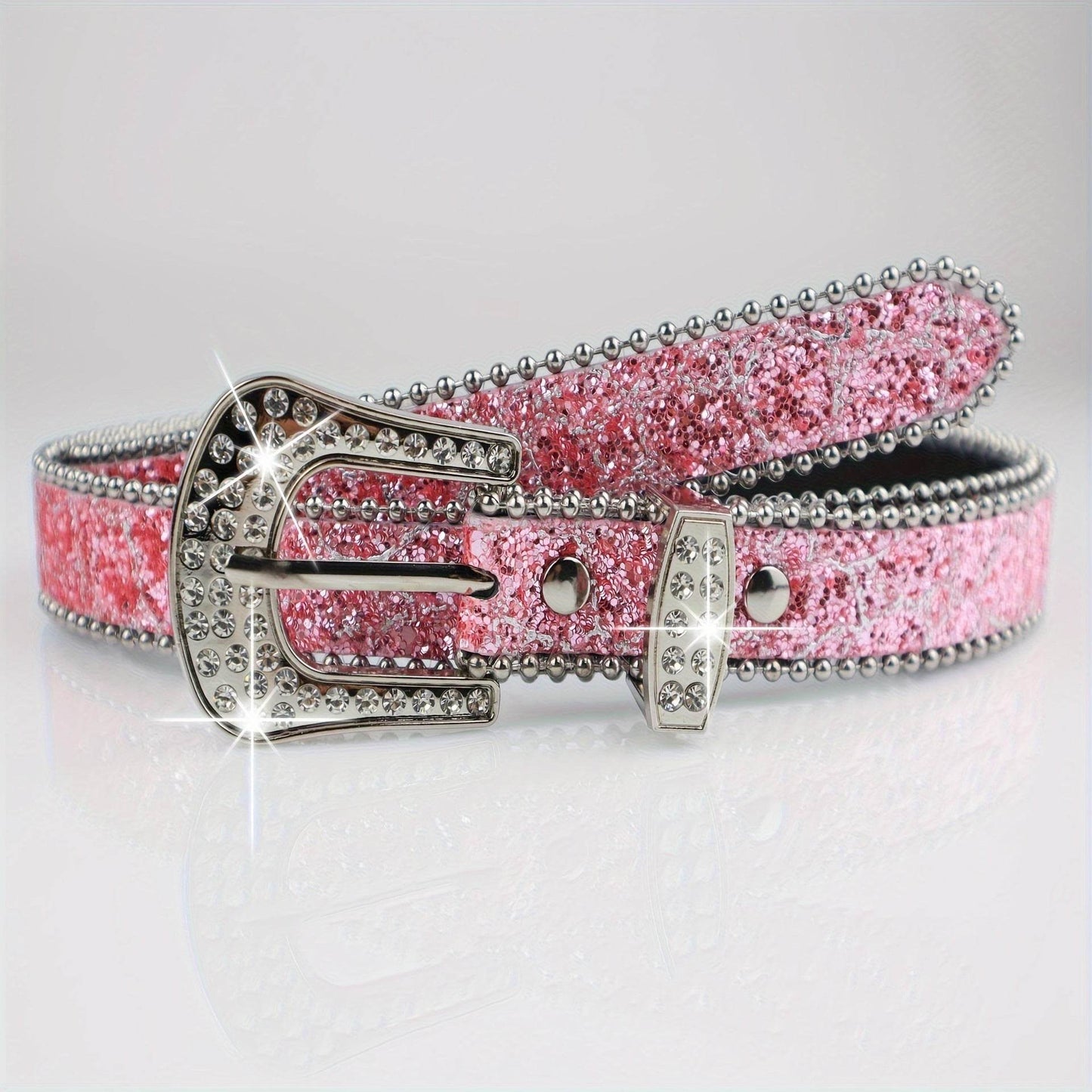 Rhinestone Women's Thin Belt - Fashion Personality, Handmade PU Leather - Buy Center US