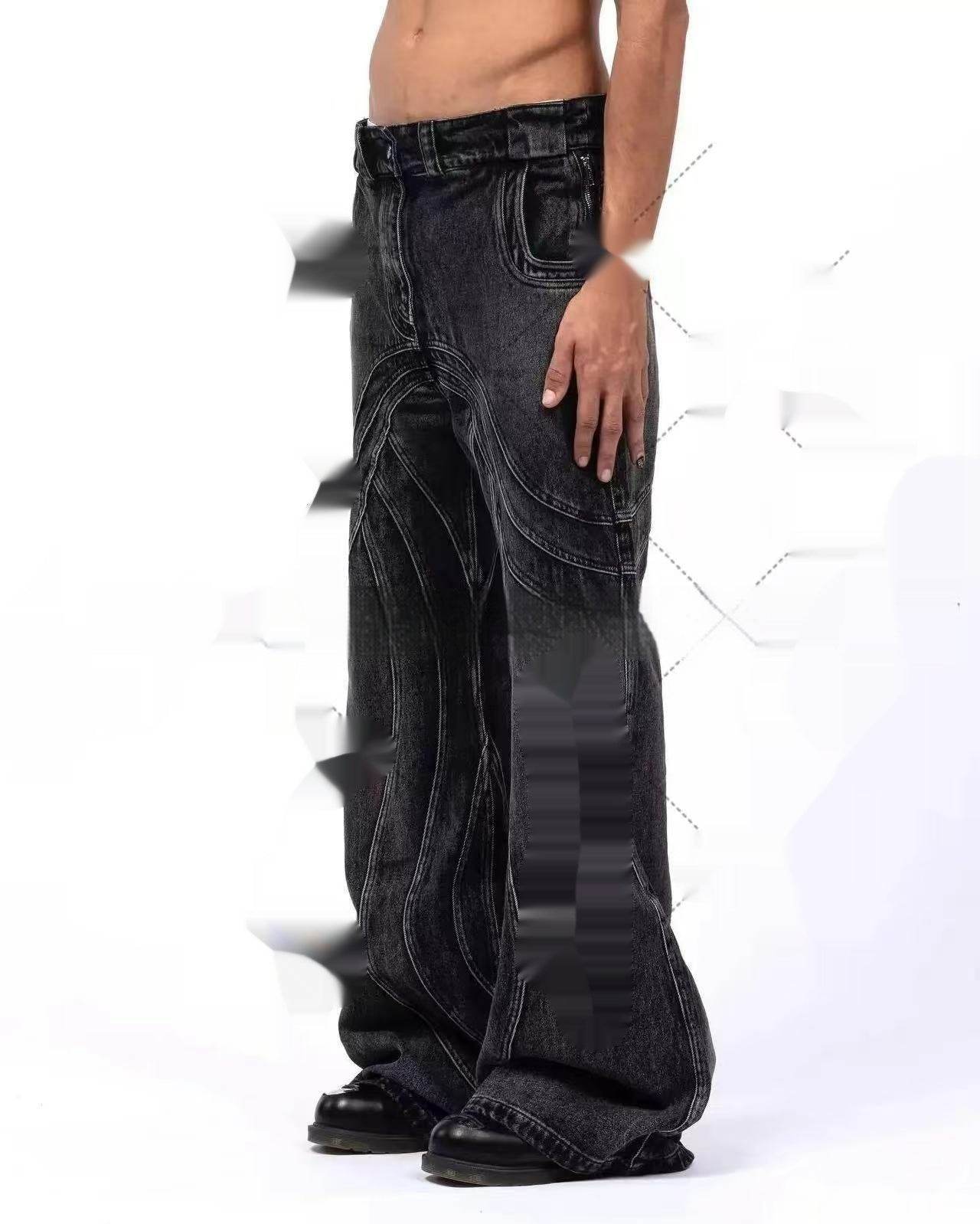 Black Gray Micro Flared Denim Pants - Hip Hop Style, Loose Fit - Buy Center US