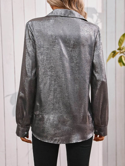 Women's Satin Minimalist V-Neck Button Pocket Shirt - Casual All-Season Top - Buy Center US