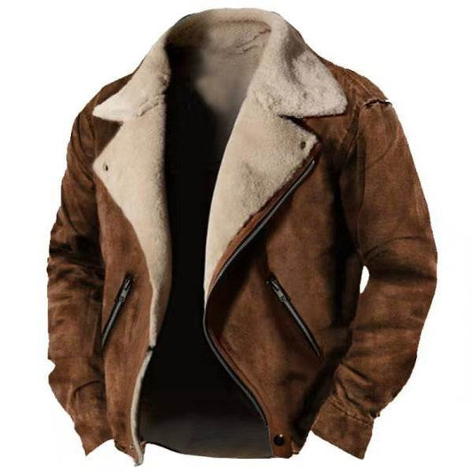 Buycenter Thickened Casual Polo Collar Zipper Jacket - Black & Khaki - Buy Center US