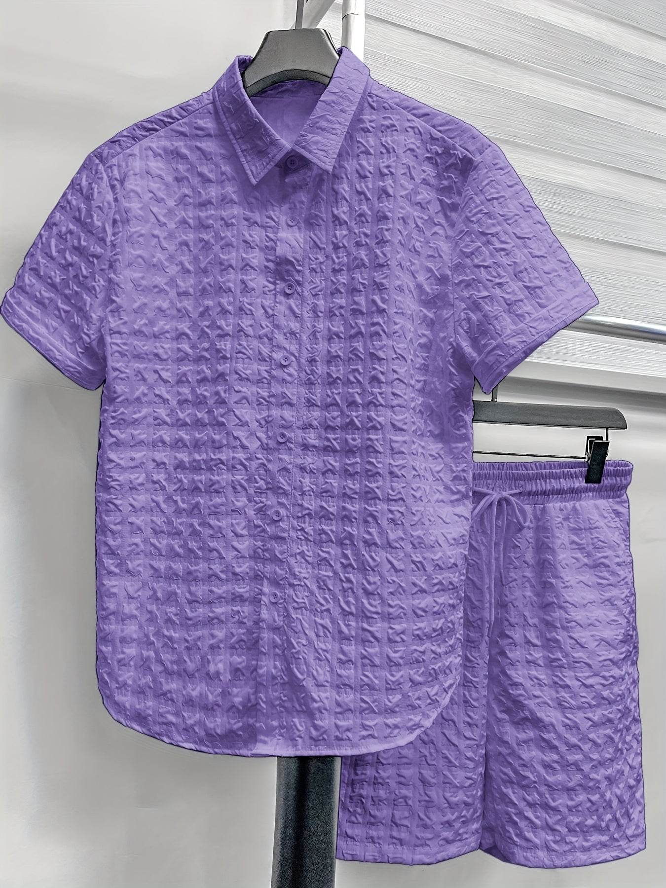 Casual Men's 2pcs Summer Suit - Checkered Short-Sleeve Shirt & Shorts - Buy Center US