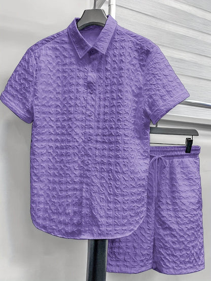 Casual Men's 2pcs Summer Suit - Checkered Short-Sleeve Shirt & Shorts - Buy Center US