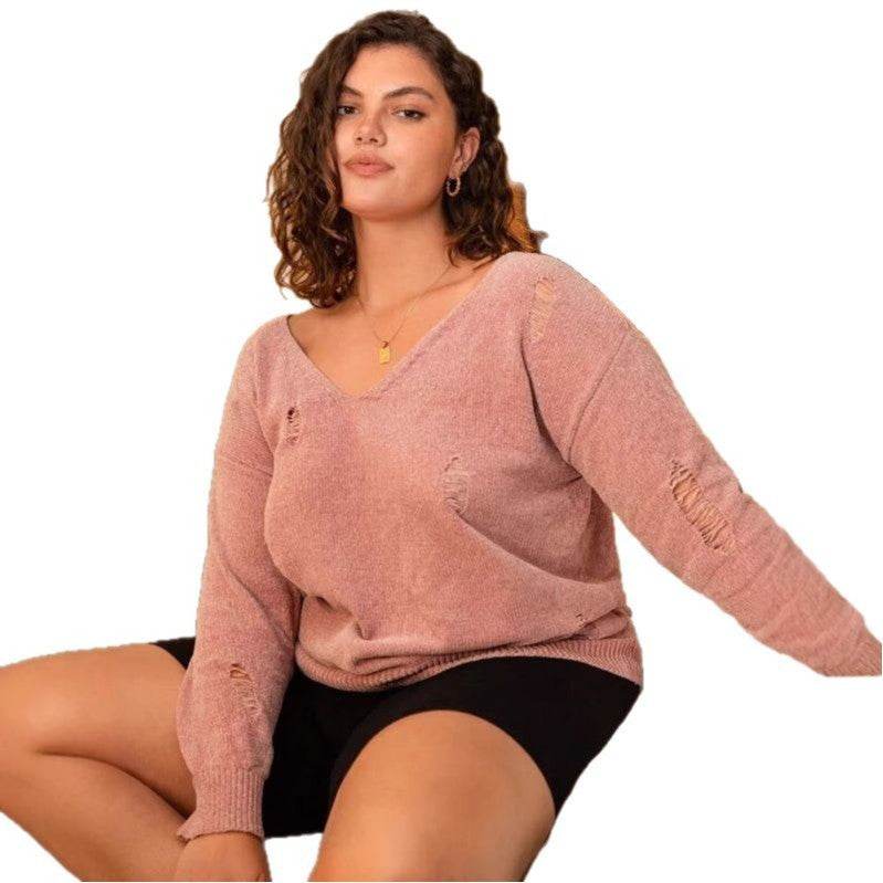 Large Size Women's Hooded Sweater - Abstract Design, Regular Fit - Buy Center US