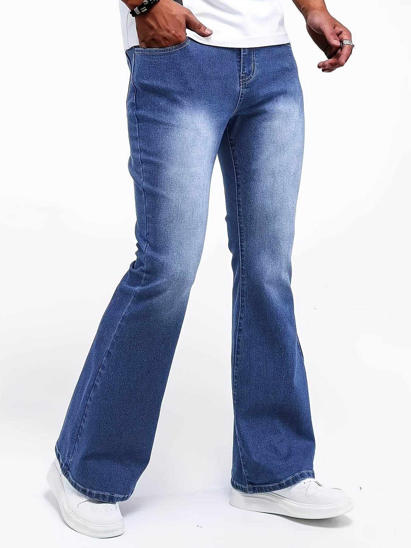 Men's Stretch Denim Flare Jeans - Casual Mid-Rise Comfort Fit Blue - Buy Center US