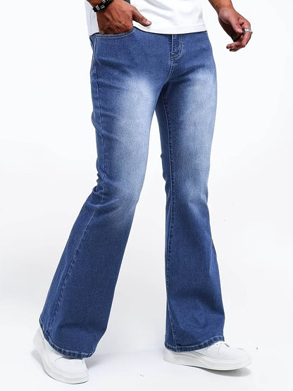 Men's Stretch Denim Flare Jeans - Casual Mid-Rise Comfort Fit Blue - Buy Center US