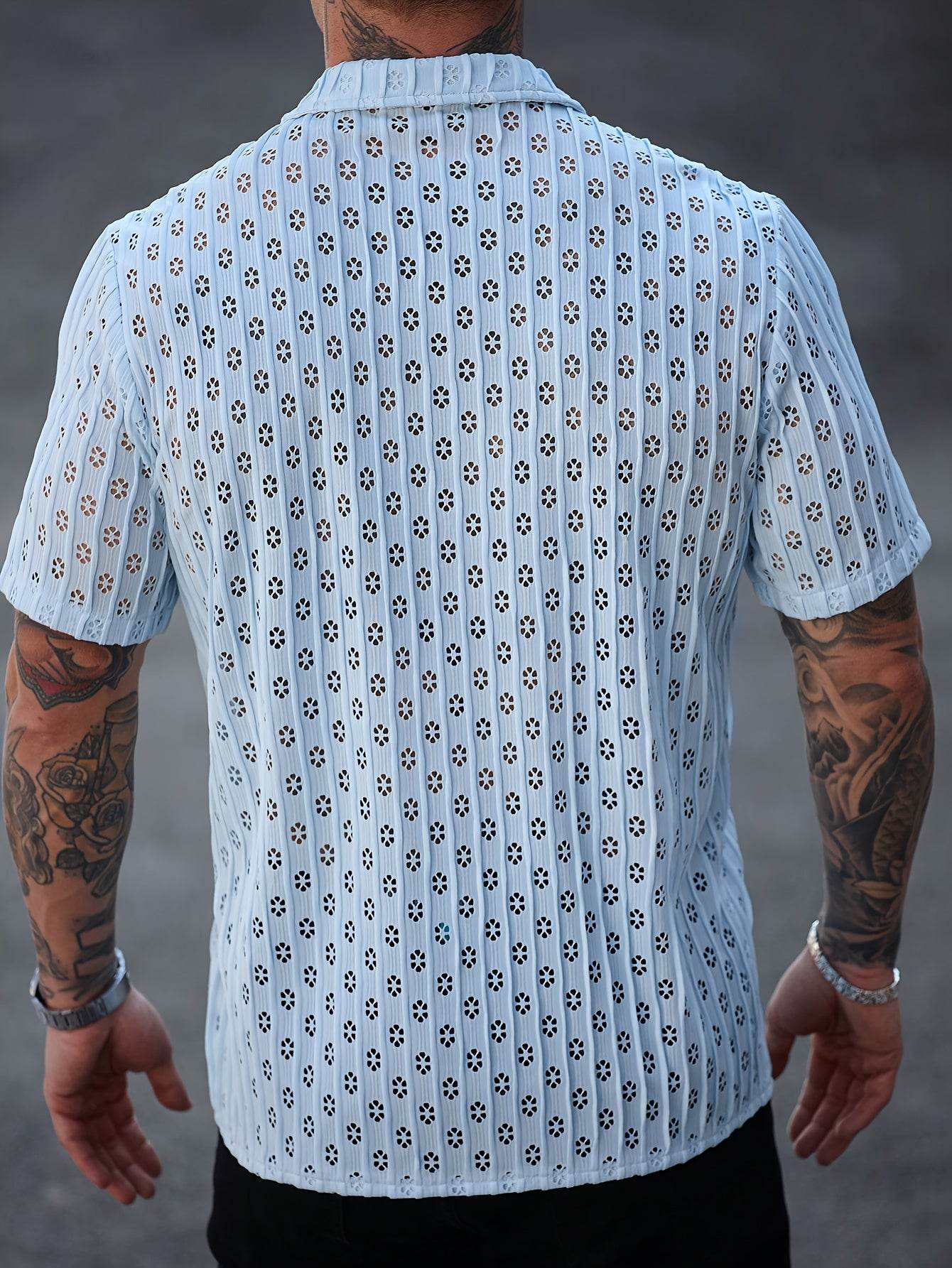 Men's Casual Floral Button-Up Shirt - Light Blue, Stretchy Fabric for Summer - Buy Center US