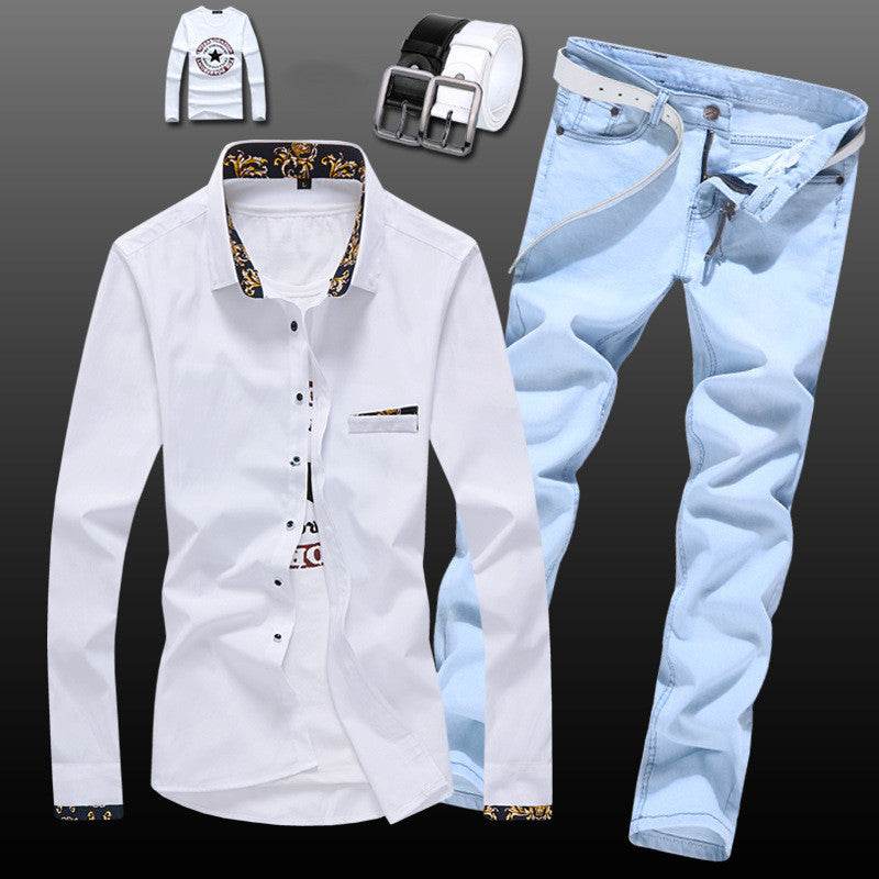 Buycenter Men's Slim Fit Shirt & Jeans Set - Youthful Style Options - Buy Center US