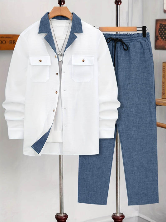 Casual Men's Fashion Suit Set - Lightweight Long Sleeve Trousers, Polyester - Buy Center US