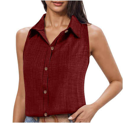 Women's Cotton Linen Button Shirt - Stylish Sleeveless Cardigan Top - Buy Center US