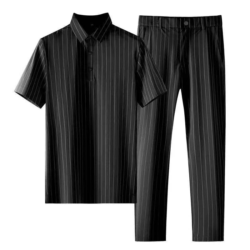 Buycenter Men's Ice Silk Casual Trousers Suit - Short Sleeve & Stylish - Buy Center US