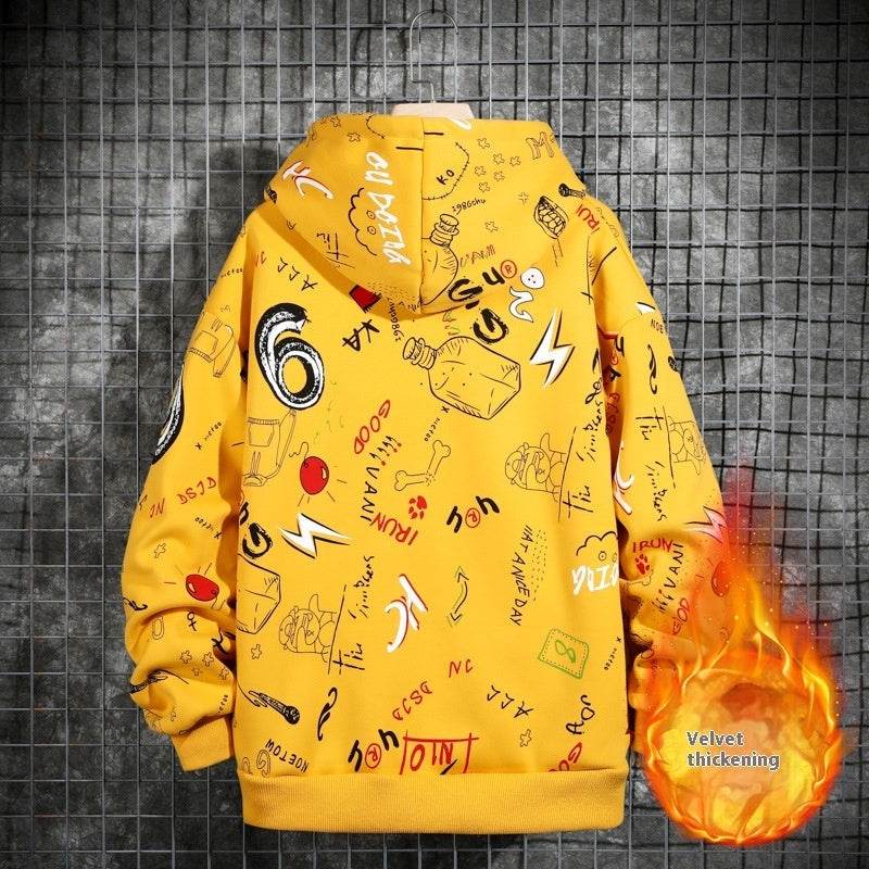 Buycenter Hooded Fleece-Lined Graffiti Sweater for Men - Casual Style - Buy Center US