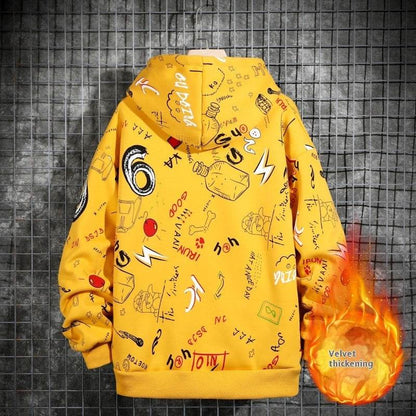 Buycenter Hooded Fleece-Lined Graffiti Sweater for Men - Casual Style - Buy Center US