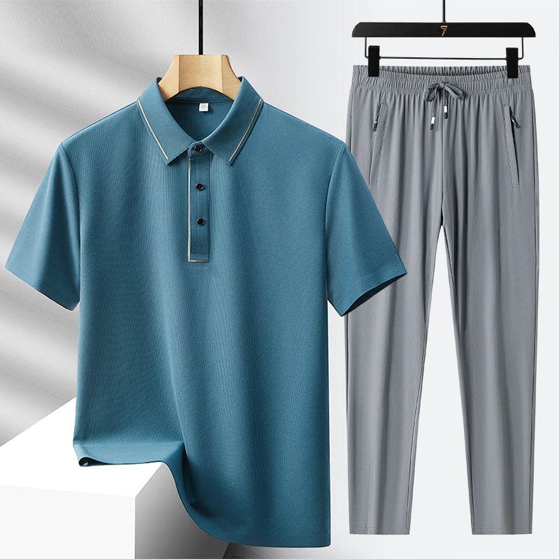 Buycenter Men's Light Luxury Polo Shirt & Trousers Sports Leisure Suit - Buy Center US