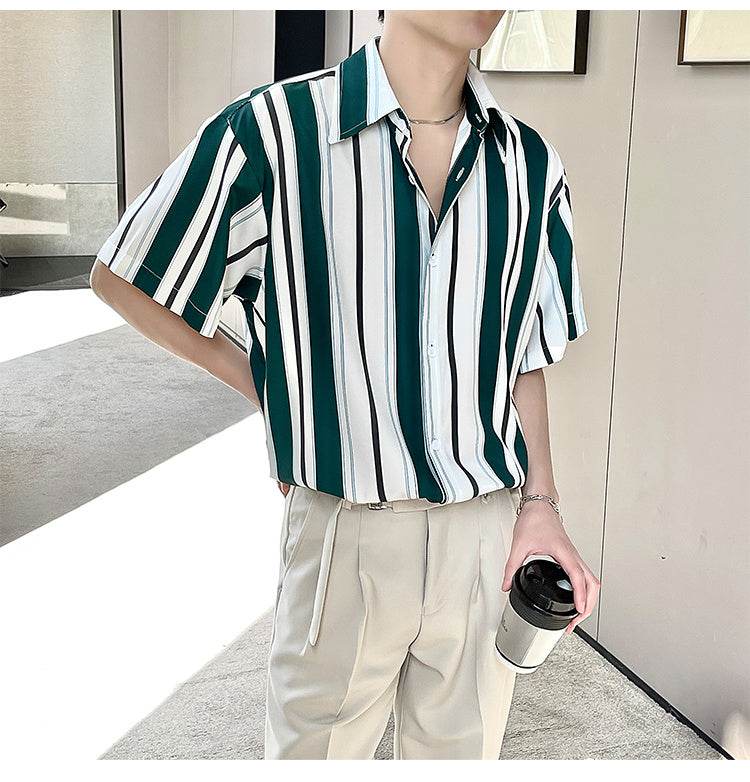 Casual Ruffian Handsome Top for Men - Loose Fit, Stylish Pointed Collar - Buy Center US