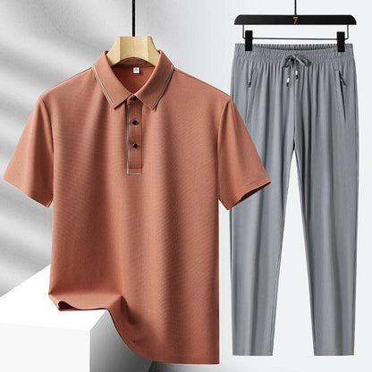 Buycenter Men's Light Luxury Polo Shirt & Trousers Sports Leisure Suit - Buy Center US