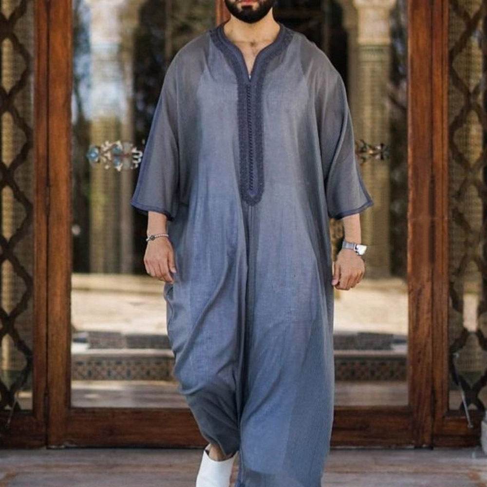 Buycenter Gray Linen Casual Robe for Youth - Loose Pullover Style - Buy Center US