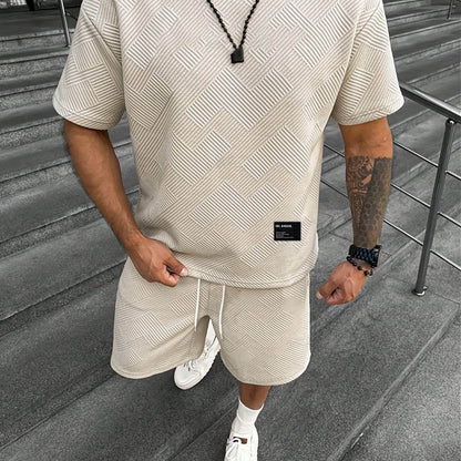 Men’s Vintage Two-Piece Set - Loose-Fit T-Shirt & Drawstring Shorts - Buy Center US
