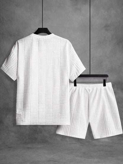 Men's Summer Casual Outfit - Striped Crew Neck T-Shirt & Drawstring Shorts - Buy Center US