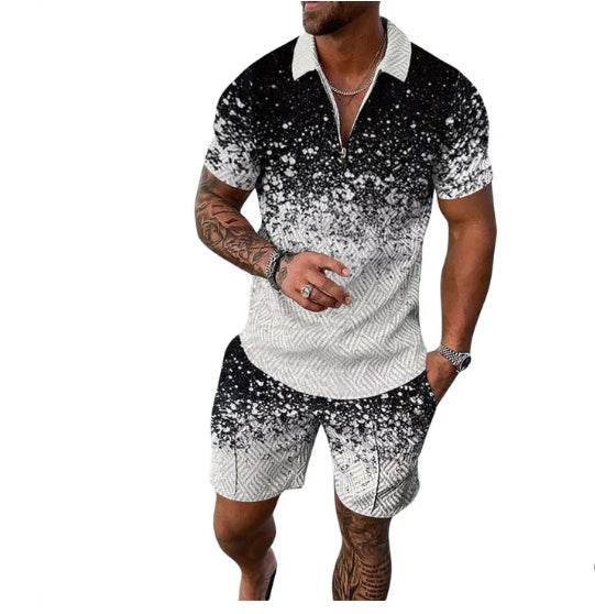 Men's Summer 3D Printed Geometric Shirt Set - Stylish Zip Lapel Design - Buy Center US