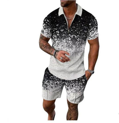 Men's Summer 3D Printed Geometric Shirt Set - Stylish Zip Lapel Design - Buy Center US